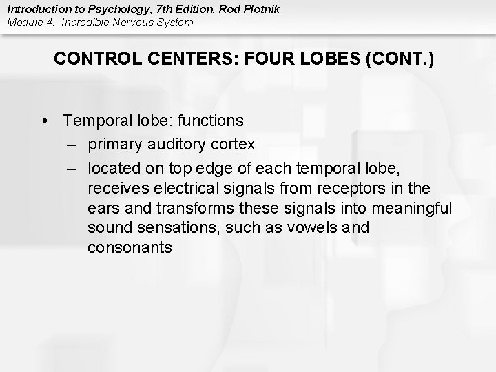 Introduction to Psychology, 7 th Edition, Rod Plotnik Module 4: Incredible Nervous System CONTROL