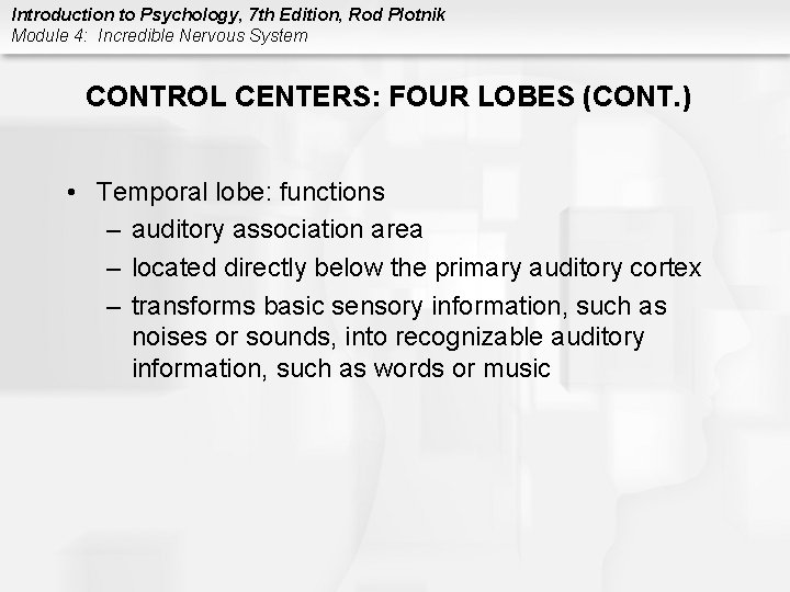 Introduction to Psychology, 7 th Edition, Rod Plotnik Module 4: Incredible Nervous System CONTROL