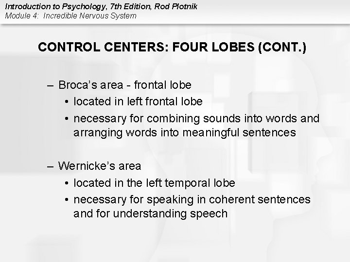 Introduction to Psychology, 7 th Edition, Rod Plotnik Module 4: Incredible Nervous System CONTROL