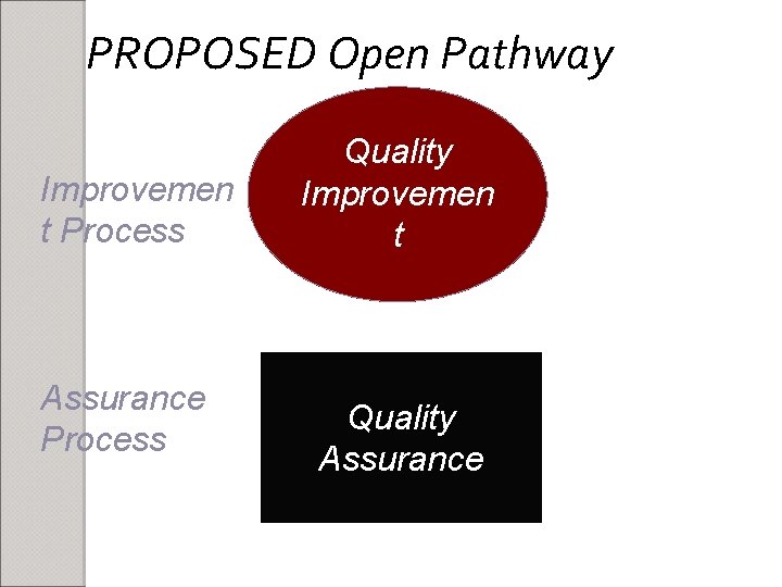 PROPOSED Open Pathway Improvemen t Process Assurance Process Quality Improvemen t Quality Assurance 