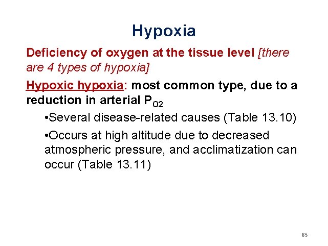 Hypoxia Deficiency of oxygen at the tissue level [there are 4 types of hypoxia]