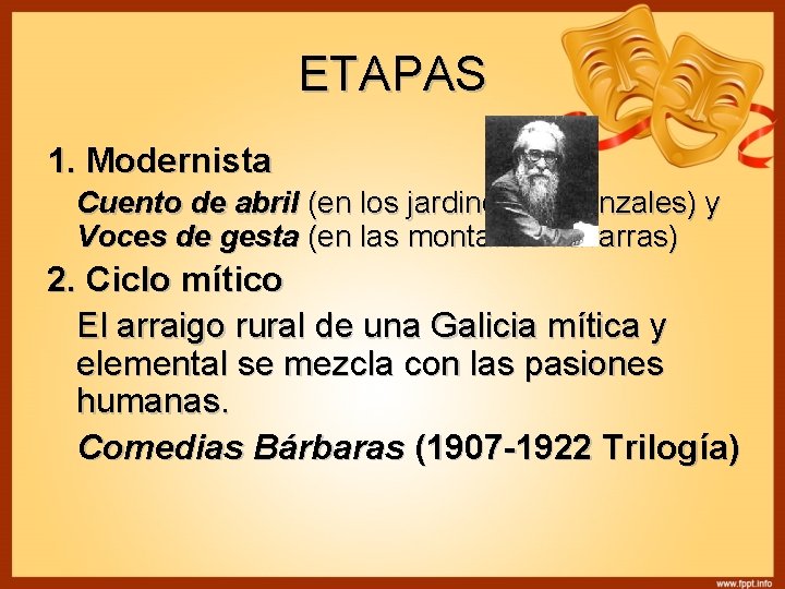 ETAPAS 1. Modernista Cuento de abril (en los jardines provenzales) y Voces de gesta