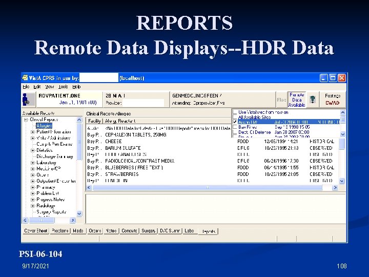 REPORTS Remote Data Displays--HDR Data PSI-06 -104 9/17/2021 108 