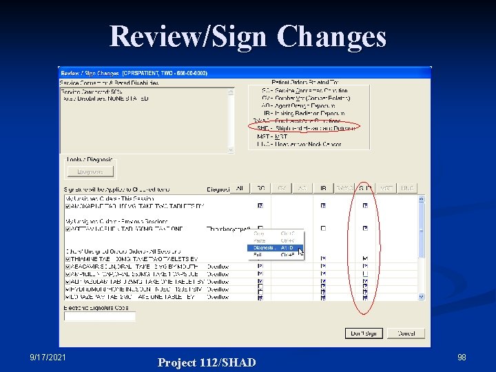 Review/Sign Changes 9/17/2021 Project 112/SHAD 98 