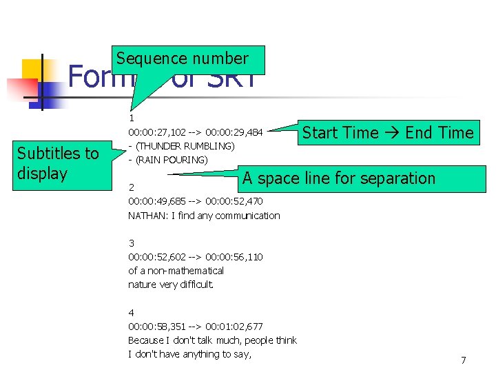 Sequence number Format of SRT Subtitles to display 1 00: 27, 102 --> 00: Sequence number Format of SRT Subtitles to display 1 00: 27, 102 --> 00: