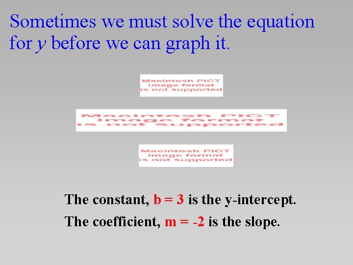 Sometimes we must solve the equation for y before we can graph it. The