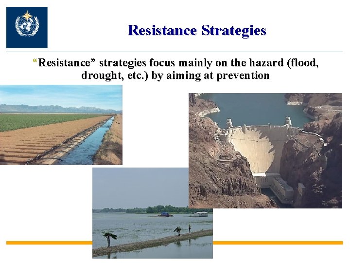Resistance Strategies “Resistance” strategies focus mainly on the hazard (flood, drought, etc. ) by