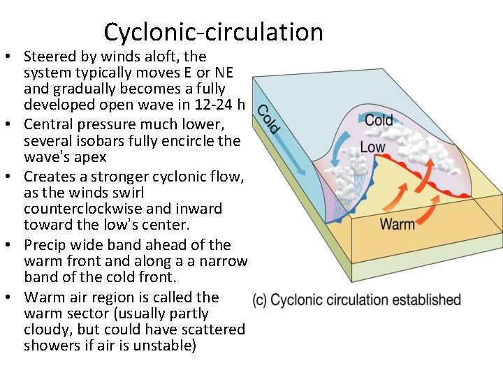 Cyclonic-circulation • Steered by winds aloft, the system typically moves E or NE and