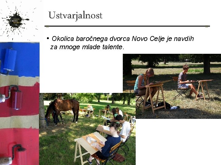 Ustvarjalnost • Okolica baročnega dvorca Novo Celje je navdih za mnoge mlade talente. 
