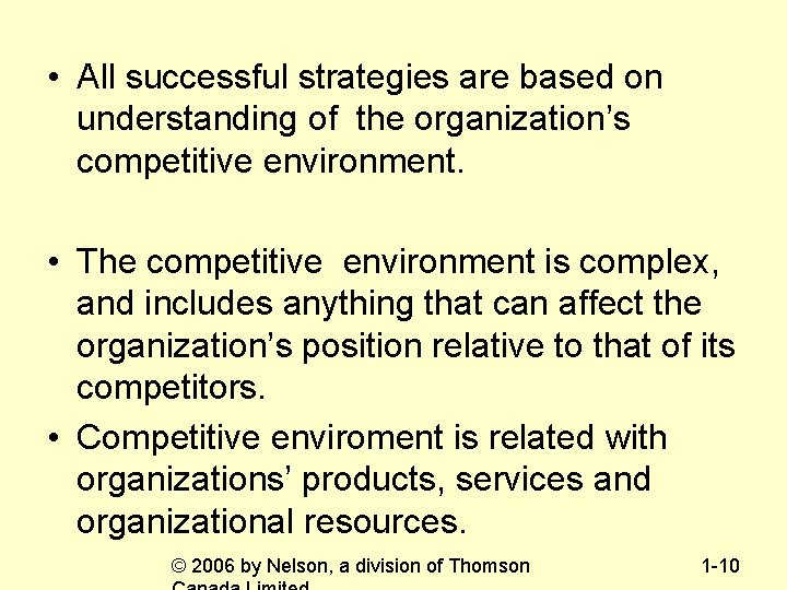  • All successful strategies are based on understanding of the organization’s competitive environment.