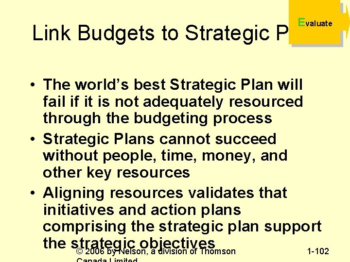 Evaluate Link Budgets to Strategic Plan • The world’s best Strategic Plan will fail