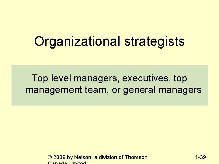Organizational strategists Top level managers, executives, top management team, or general managers © 2006