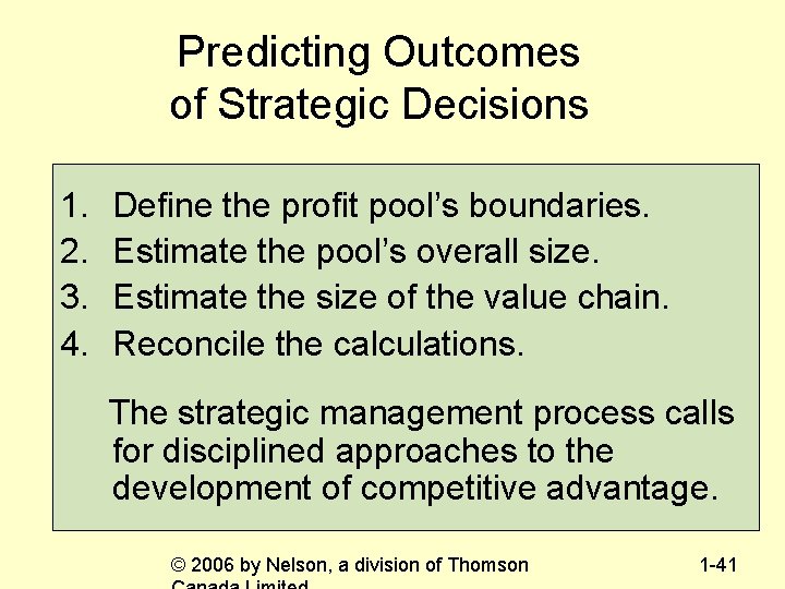 Predicting Outcomes of Strategic Decisions 1. 2. 3. 4. Define the profit pool’s boundaries.