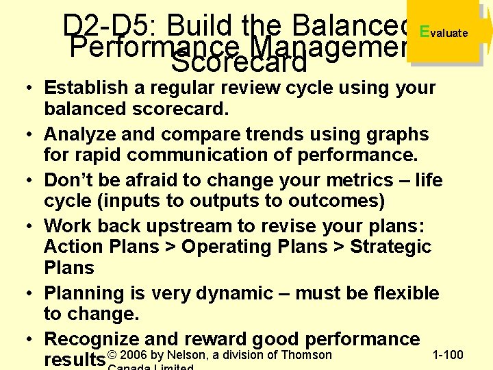 D 2 -D 5: Build the Balanced E Performance Management Scorecard valuate • Establish