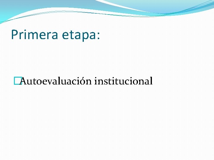 Primera etapa: �Autoevaluación institucional 