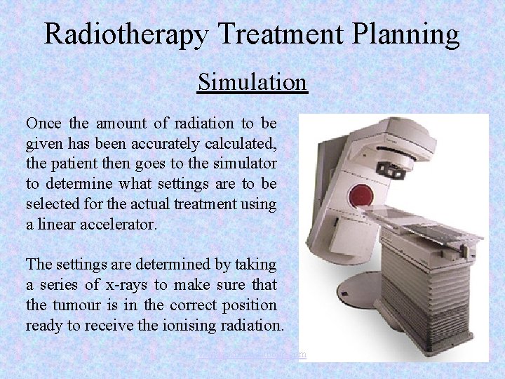 Radiotherapy Treatment Planning Simulation Once the amount of radiation to be given has been