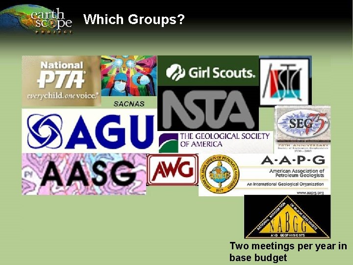Which Groups? Two meetings per year in base budget 