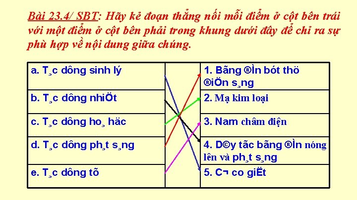 Bài 23. 4/ SBT: Hãy kẻ đoạn thẳng nối mỗi điểm ở cột bên