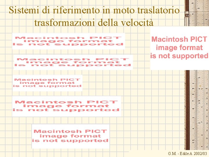 Sistemi di riferimento in moto traslatorio trasformazioni della velocità G. M. - Edile A