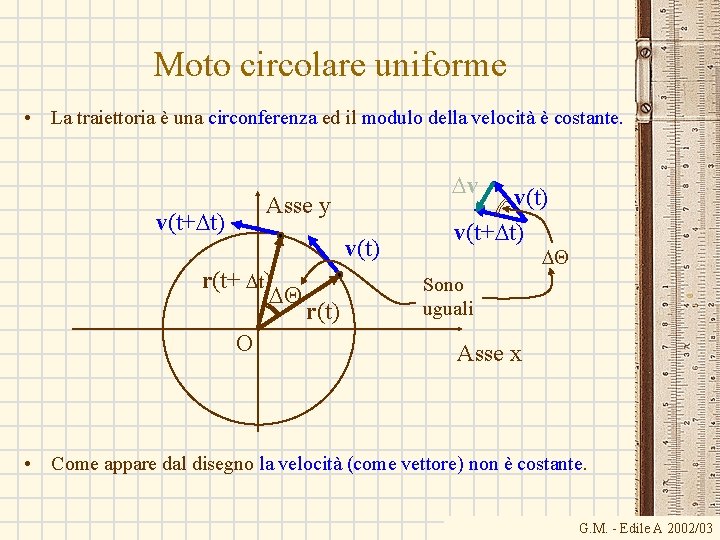 Moto circolare uniforme • La traiettoria è una circonferenza ed il modulo della velocità