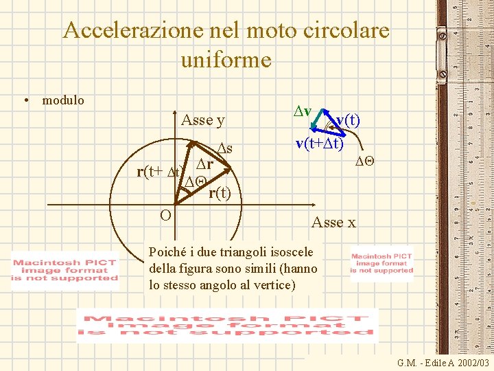 Accelerazione nel moto circolare uniforme • modulo Asse y Ds r(t+ Dt) Dr DQ