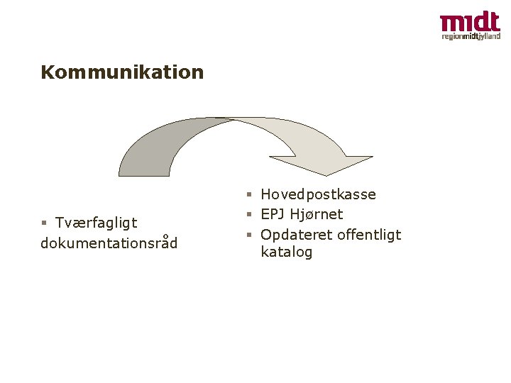 Kommunikation § Tværfagligt dokumentationsråd § Hovedpostkasse § EPJ Hjørnet § Opdateret offentligt katalog 