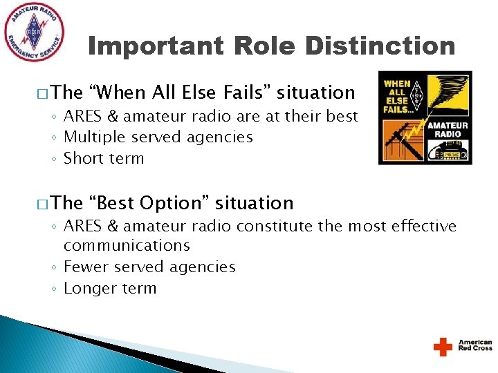 Important Role Distinction � The “When All Else Fails” situation � The “Best Option” Important Role Distinction � The “When All Else Fails” situation � The “Best Option”