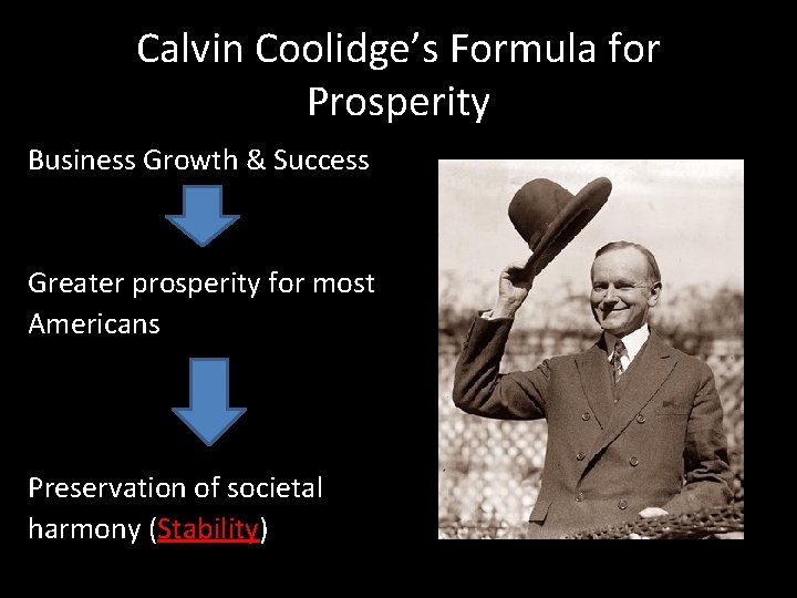 Calvin Coolidge’s Formula for Prosperity Business Growth & Success Greater prosperity for most Americans