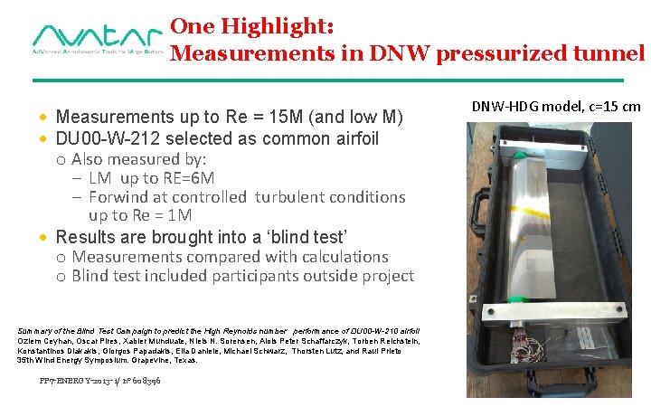 One Highlight: Measurements in DNW pressurized tunnel • Measurements up to Re = 15