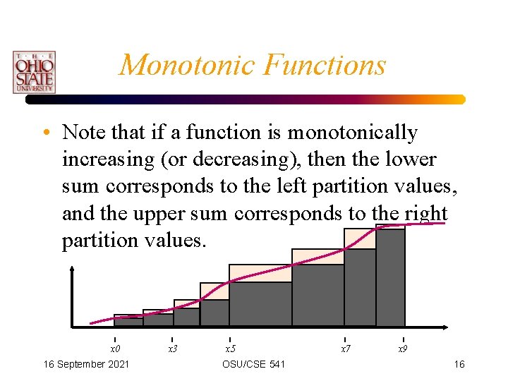 Monotonic Functions • Note that if a function is monotonically increasing (or decreasing), then