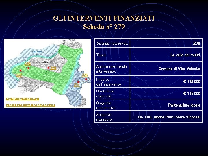 GLI INTERVENTI FINANZIATI Scheda n° 279 Scheda intervento: Titolo: 278 Ambito territoriale interessato: 279