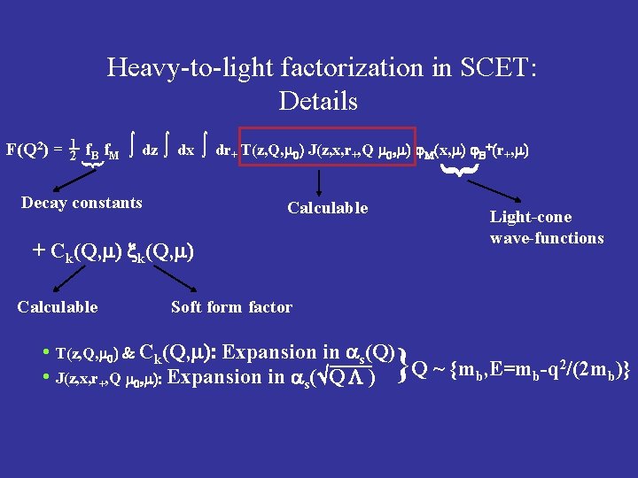 Heavy-to-light factorization in SCET: Details F(Q 2) = ∫ dz ∫ dx ∫ dr+