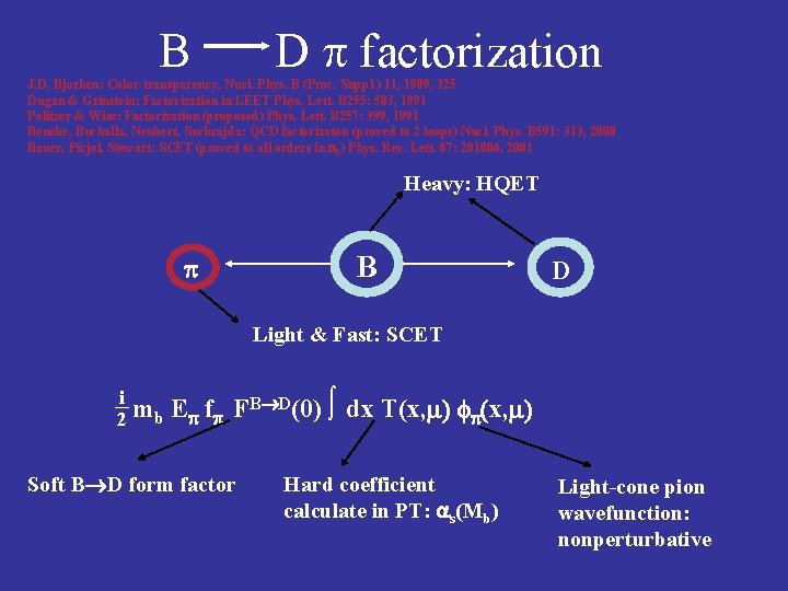 B D p factorization J. D. Bjorken: Color-transparency, Nucl. Phys. B (Proc. Suppl. )