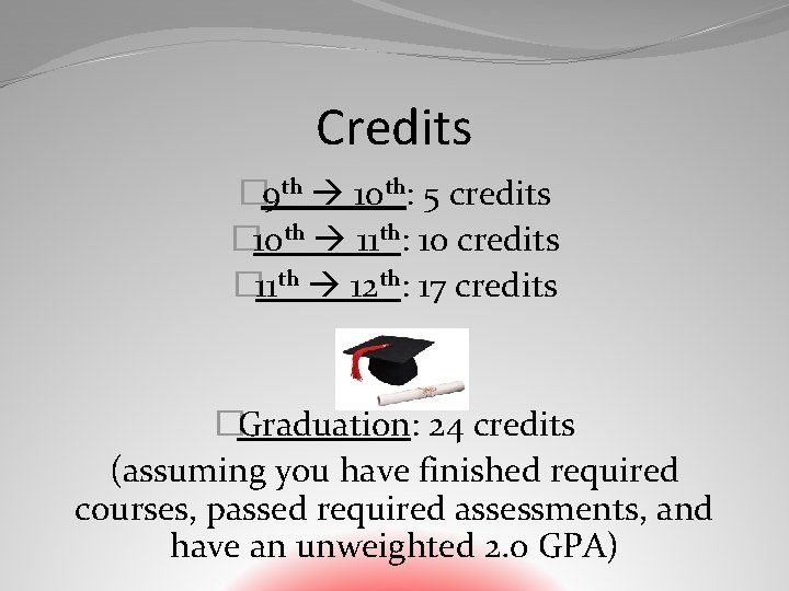 Credits � 9 th 10 th: 5 credits � 10 th 11 th: 10