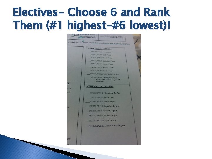 Electives- Choose 6 and Rank Them (#1 highest-#6 lowest)! 