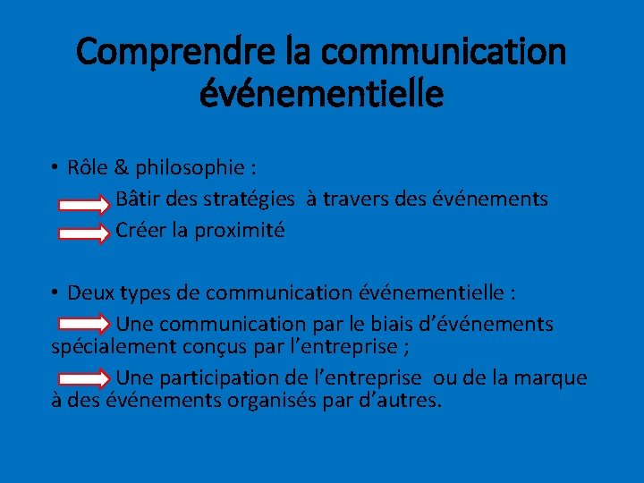 Comprendre la communication événementielle • Rôle & philosophie : Bâtir des stratégies à travers