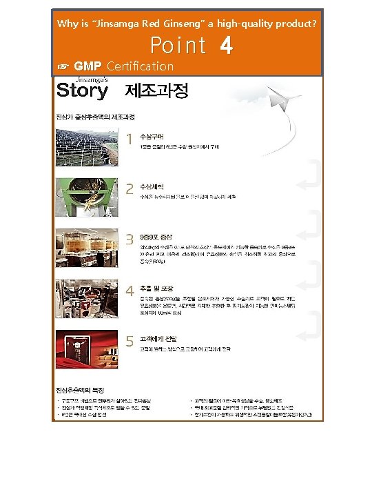 Why is “Jinsamga Red Ginseng” a high-quality product? Point 4 ☞ GMP Certification Why is “Jinsamga Red Ginseng” a high-quality product? Point 4 ☞ GMP Certification