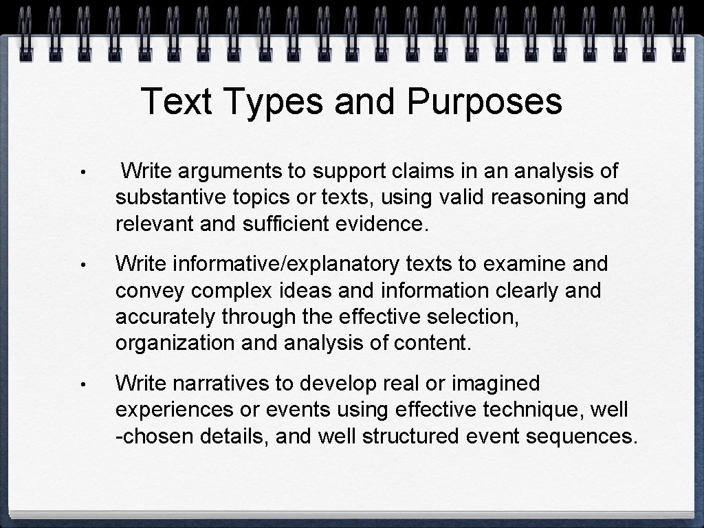 Text Types and Purposes • Write arguments to support claims in an analysis of