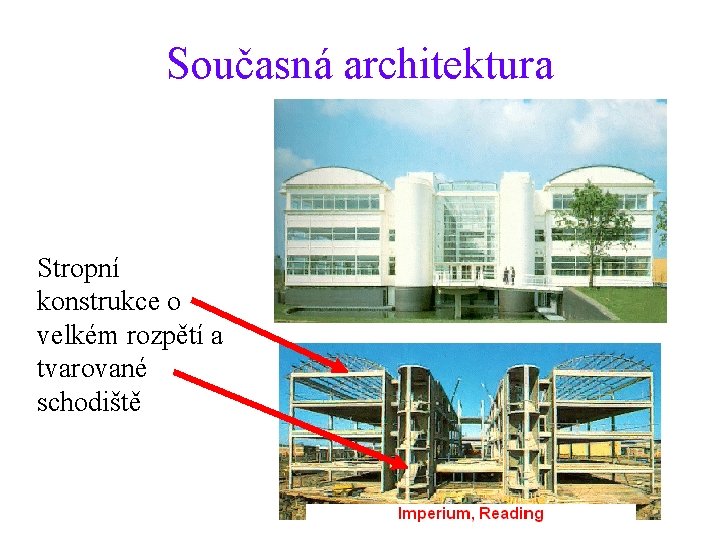 Současná architektura Stropní konstrukce o velkém rozpětí a tvarované schodiště 