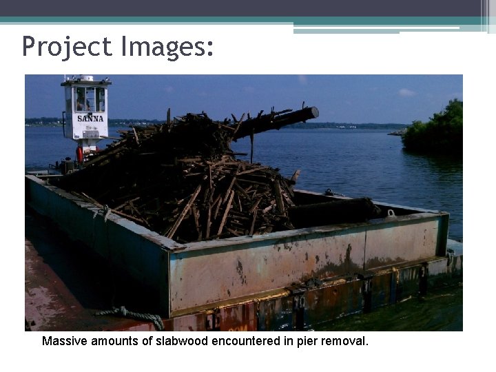 Project Images: Massive amounts of slabwood encountered in pier removal. 