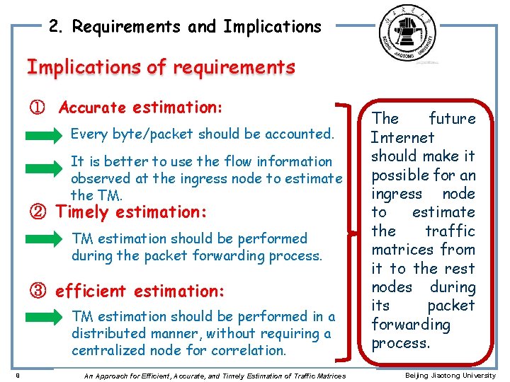 2. Requirements and Implications of requirements ① Accurate estimation: Every byte/packet should be accounted.