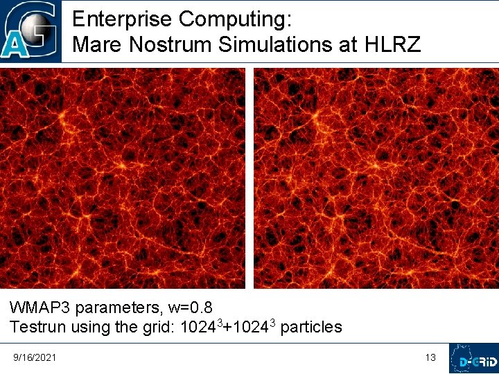 Enterprise Computing: Mare Nostrum Simulations at HLRZ WMAP 3 parameters, w=0. 8 Testrun using