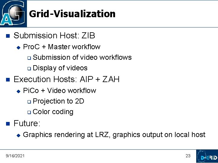 Grid-Visualization Submission Host: ZIB Execution Hosts: AIP + ZAH Pro. C + Master workflow
