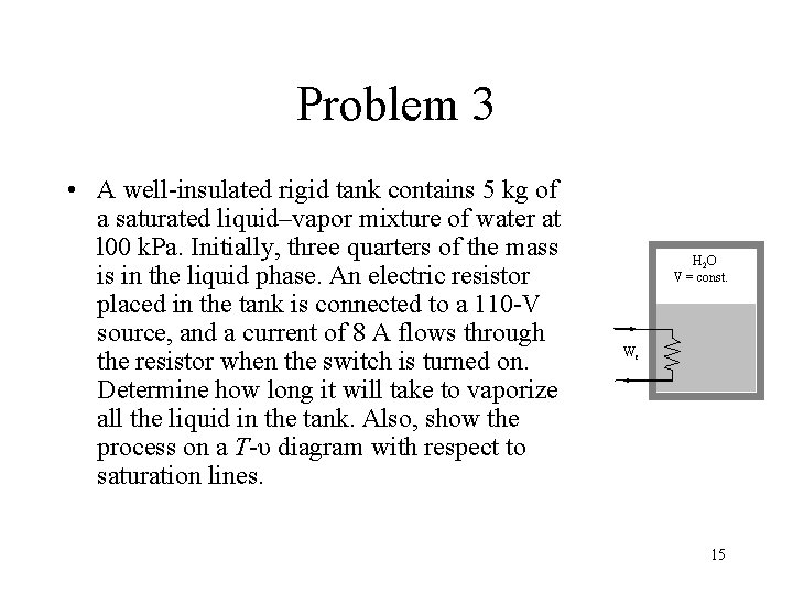 Problem 3 • A well-insulated rigid tank contains 5 kg of a saturated liquid–vapor