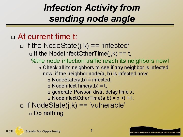 Infection Activity from sending node angle q At current time t: q If the