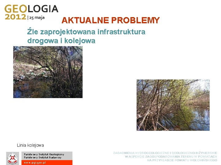 AKTUALNE PROBLEMY Źle zaprojektowana infrastruktura drogowa i kolejowa Linia kolejowa Państwowy Instytut Geologiczny Państwowy