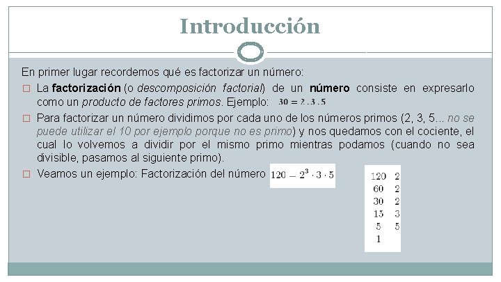 Introducción En primer lugar recordemos qué es factorizar un número: � La factorización (o