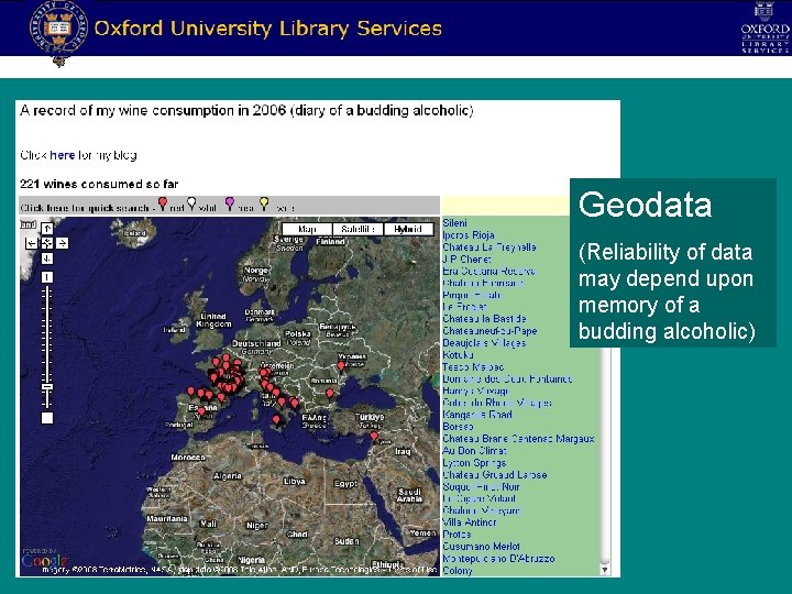 Geodata (Reliability of data may depend upon memory of a budding alcoholic) 