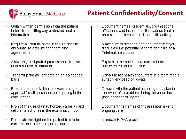 Patient Confidentiality/Consent • Obtain written permission from the patient before transmitting any protected health