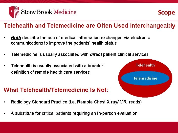 Scope Telehealth and Telemedicine are Often Used Interchangeably • Both describe the use of